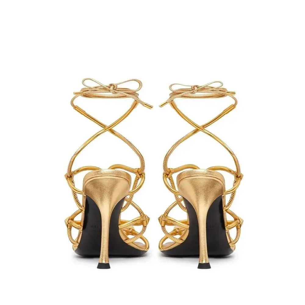 NIB Valentino Garavani Rockstud Net lace-up Heel Leather Sandals 36